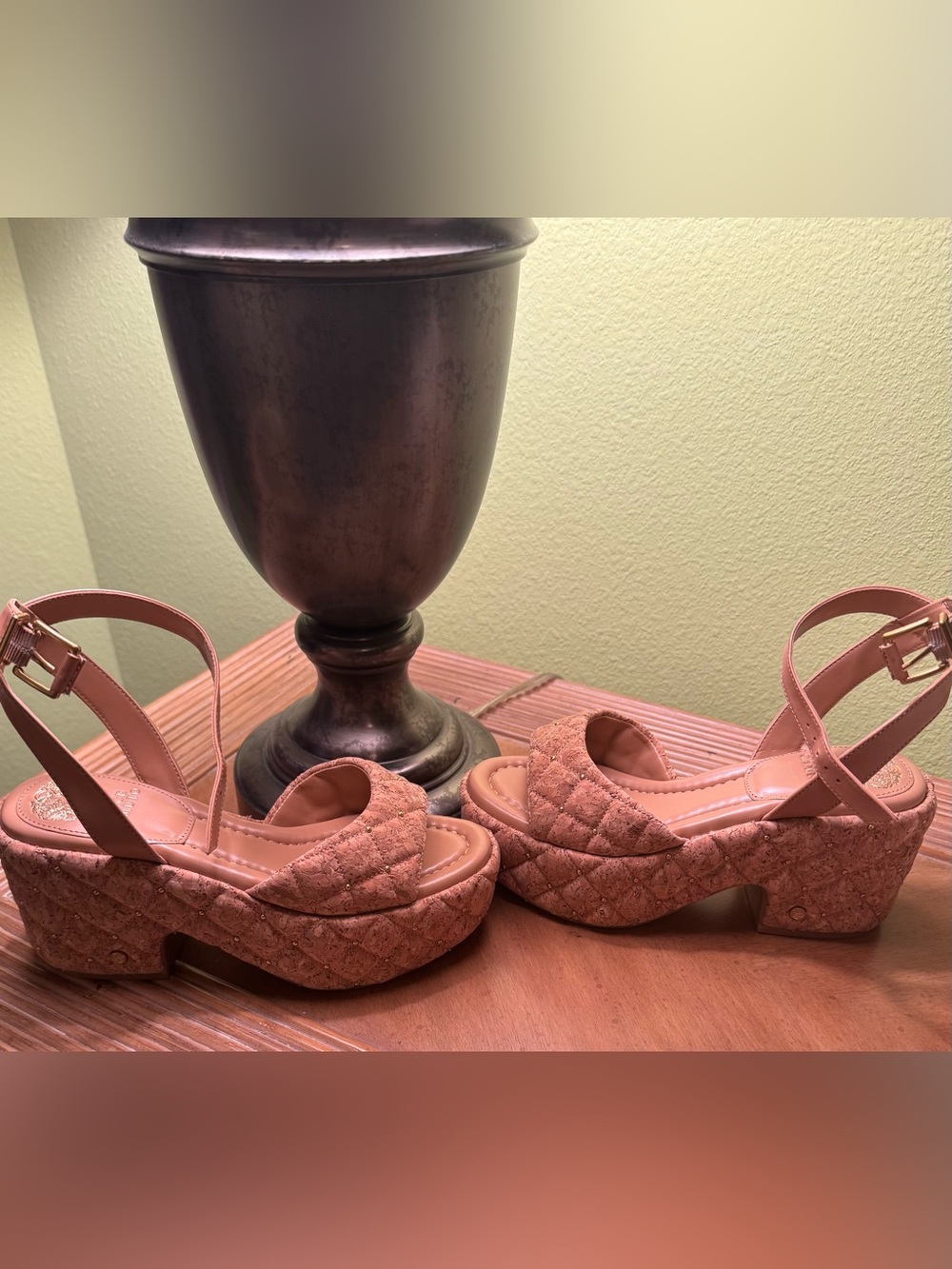 Quilted Cork Platform Sandals - Tan - Picture 2 of 6